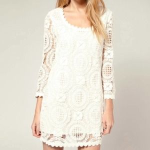 French Connection Lark Rise Lace Dress Scalloped Crochet Trim Size 4 Cream